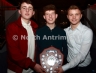 Martin Braniff, Conor Jones and Aaron Monaghan of Loch Mor dal gCais who received the Under 16B Championship Cup at the North Antrim awards dinner in the Central Bar, Ballycastle.