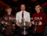 Dunloy Cuchullains who this year completed a treble success winning Minor, Under 21 and Senior Championship trophies. Pictured receiving the awards at the North Antrim dinner are, L-R, Liam McCann (Minor), James McKeague (Senior) and Ryan Elliott (U21)